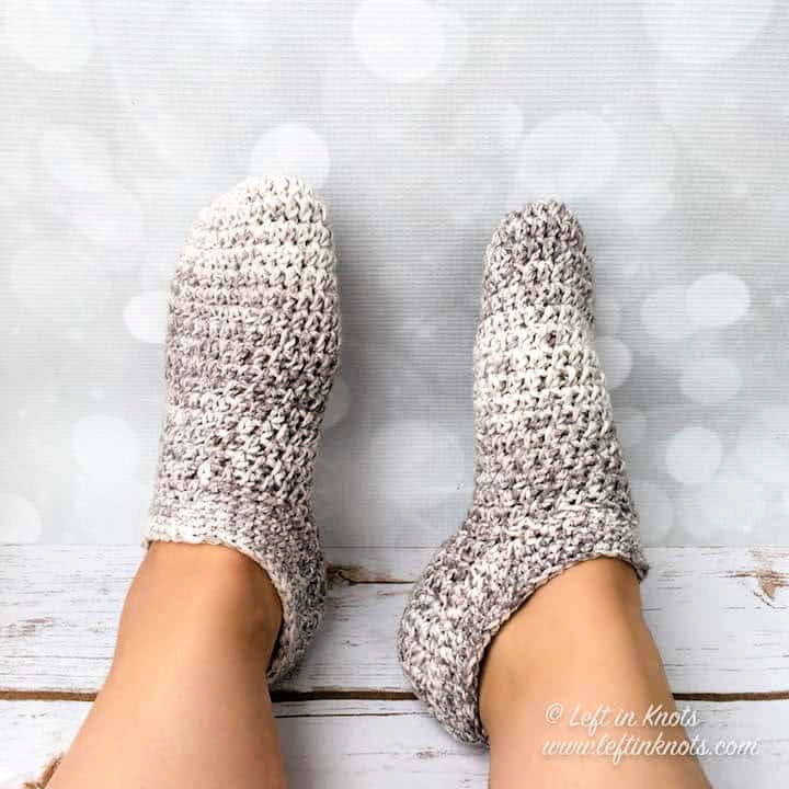 Crochet Two-Toned Slipper Socks - Free Pattern - Left in Knots