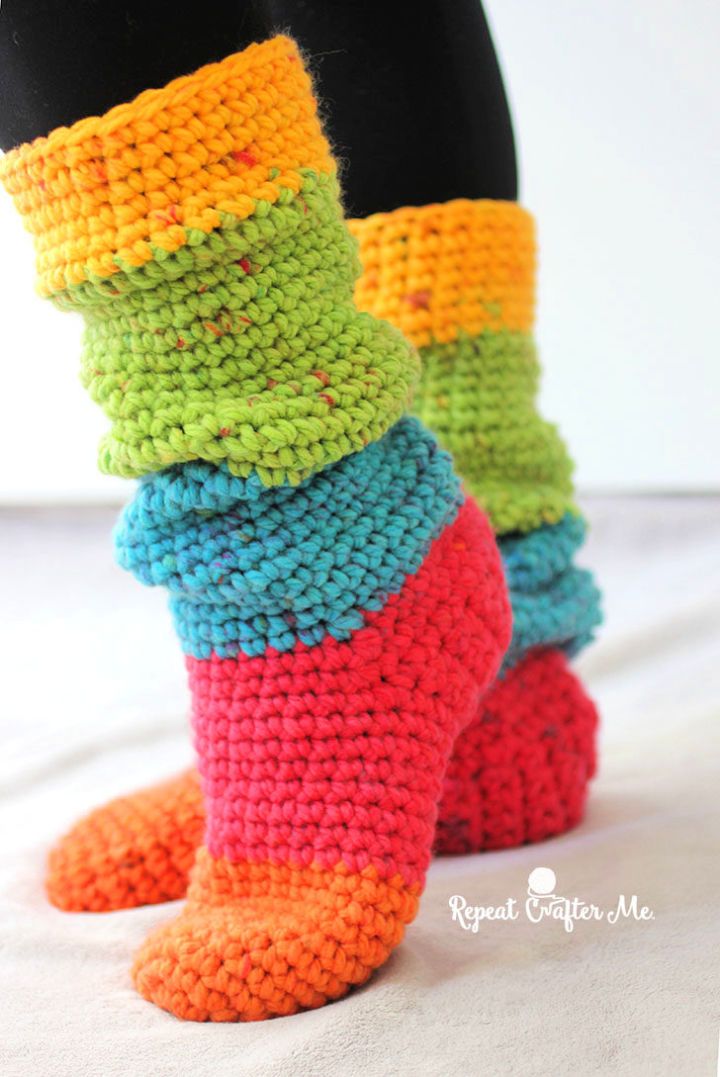 Chunky Crochet Slouchy Slipper Socks Pattern