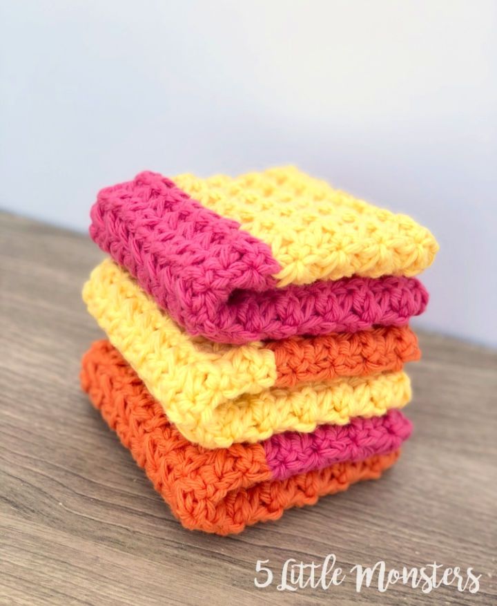 Crochet Colorblock Trinity Stitch Dishcloths
