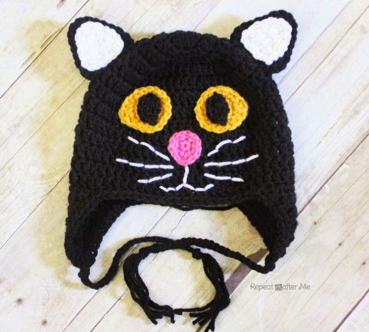 Crocheted Black Cat Hat Pattern