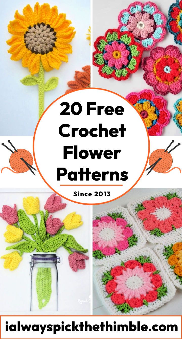 Crochet Flowers: 20 Free Crochet Flower Patterns {Easy PDF Pattern}