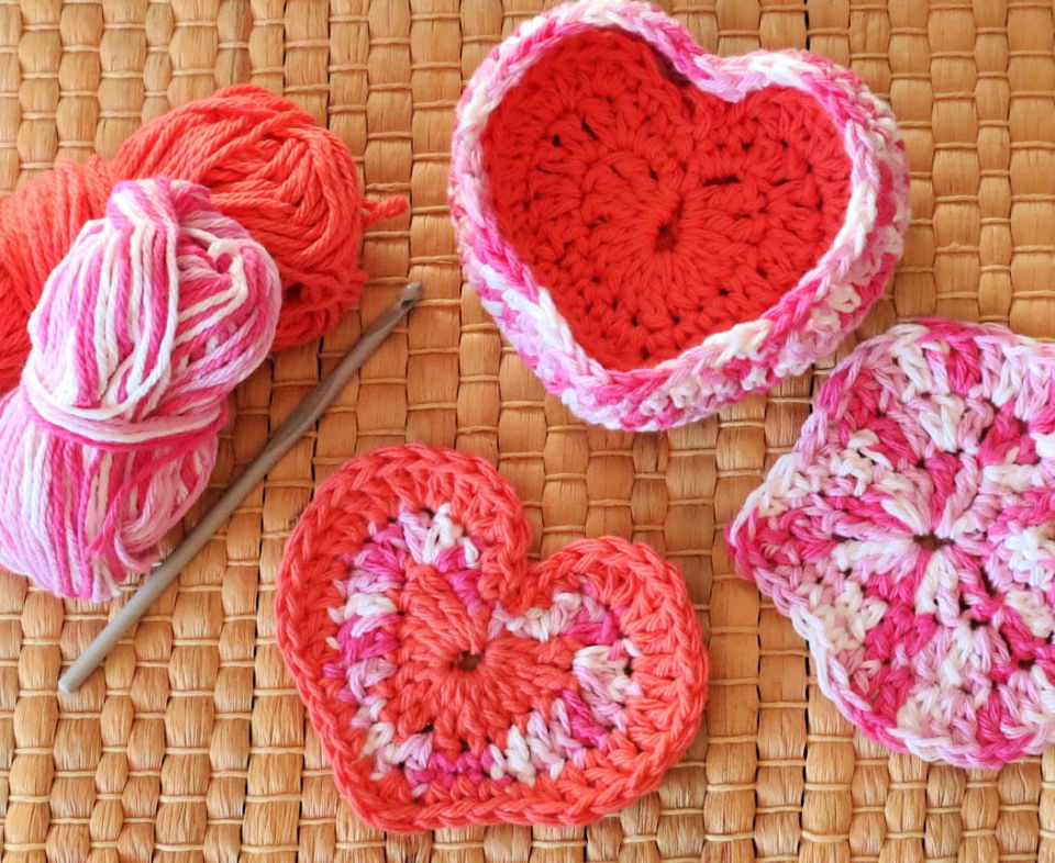 Crochet Heart Shaped Box of Face Scrubbies