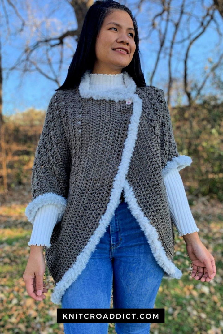 Red Heart Yarns - Unforgettable makes this crochet shrug