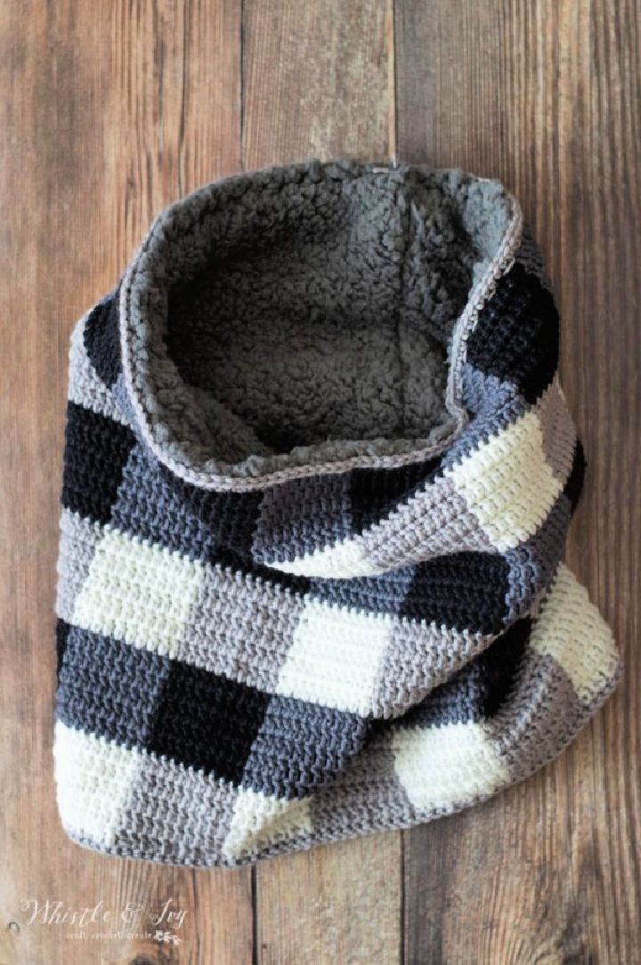 Easy Crochet Plaid Sheepskin Cowl Tutorial