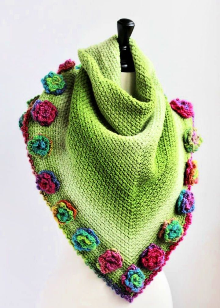 Crochet Flower Triangle Shawl Scarf Pattern