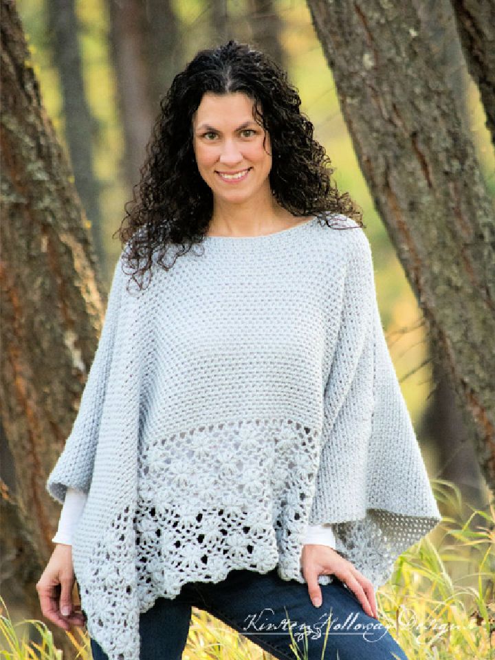 Crochet Frost Petals Lace Poncho - Free Pattern
