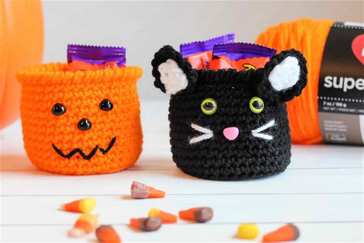 Pretty Crochet Pumpkin and Black Cat Basket Pattern