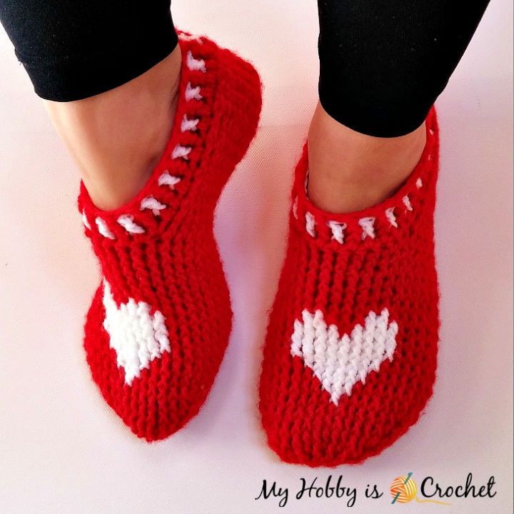 Simple Crochet Heart Sole Slippers Pattern