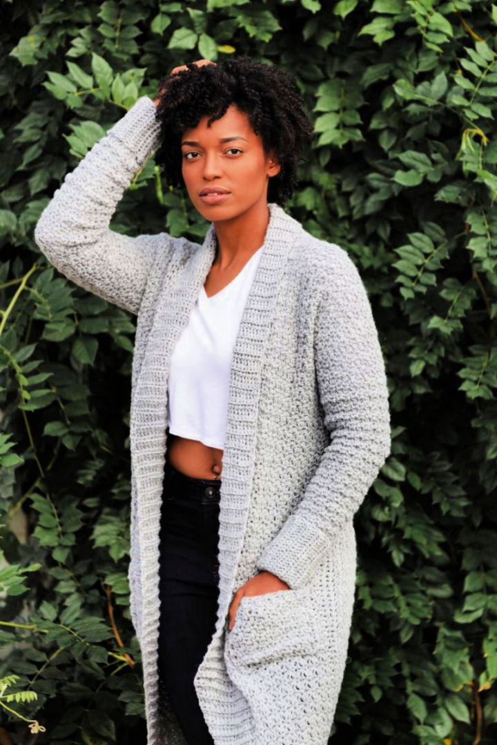 Long Modern Cozy Crochet Cardigan Pattern with Pockets