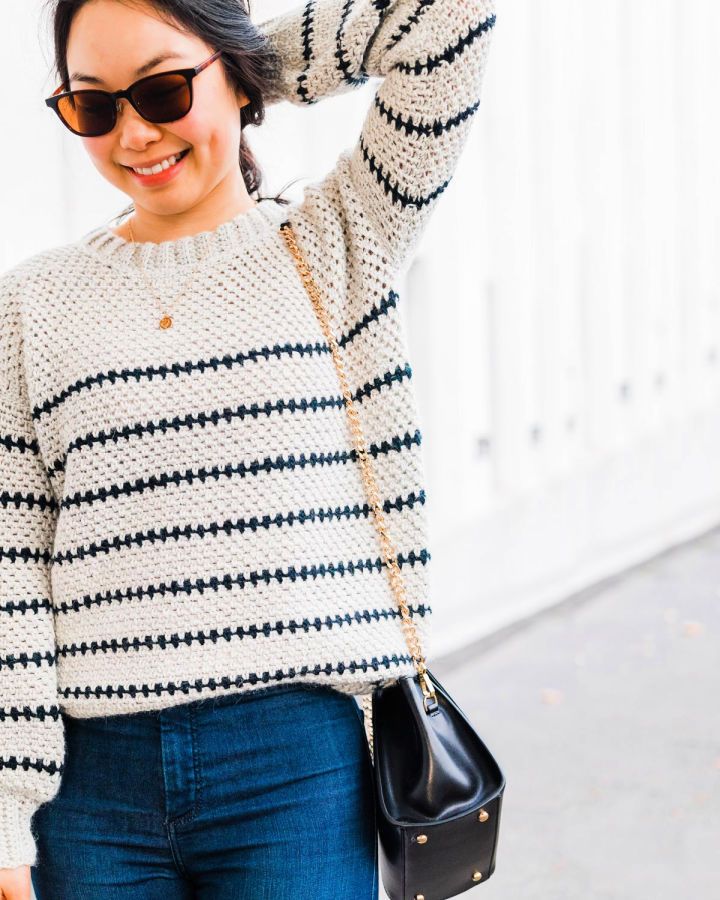 Long Stripe Pullover Free Crochet Sweater Pattern