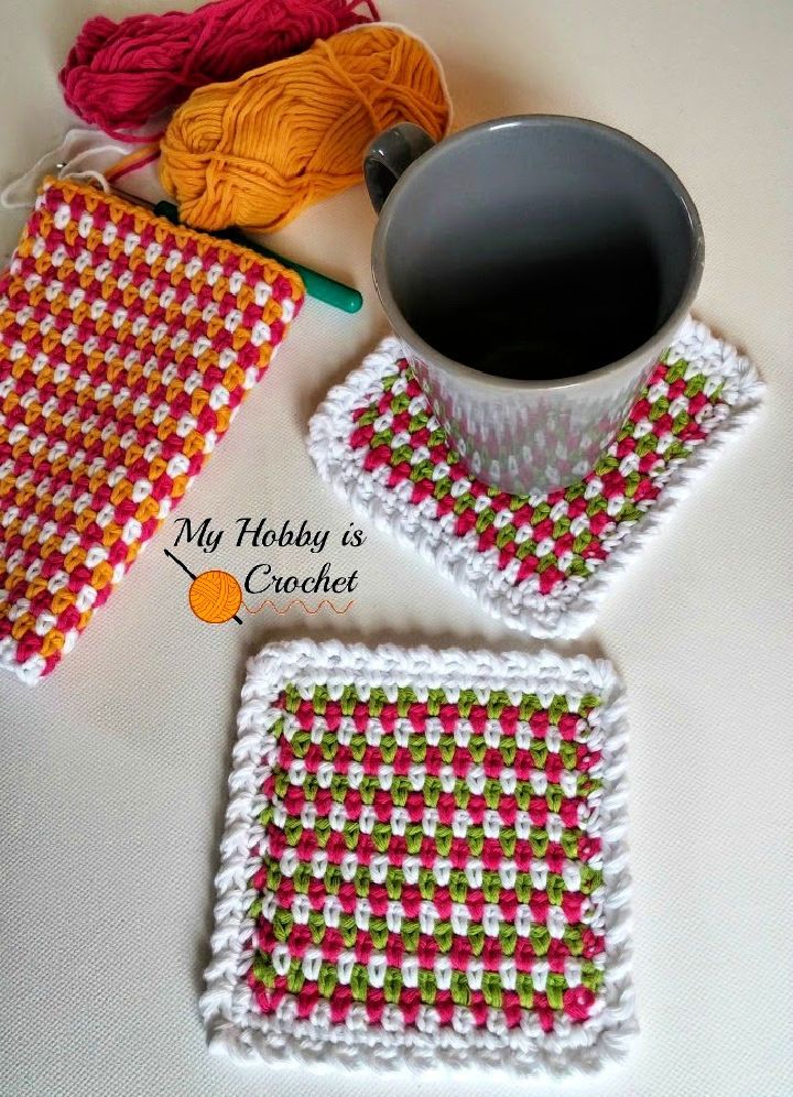 Moss Stitch Crochet Coasters Pattern
