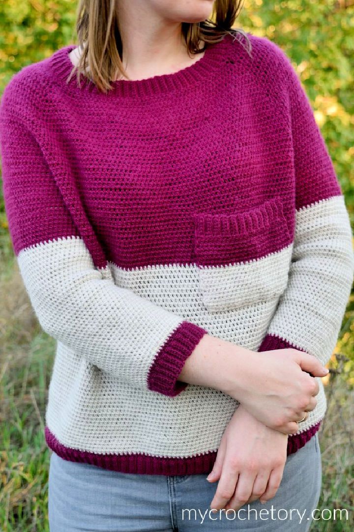Beautiful Crochet Pocket Raglan Sweater pattern