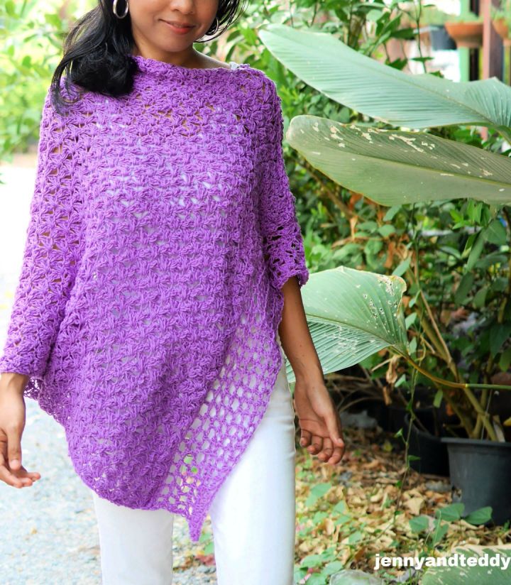 Crochet Purple Poncho Wrap - Free Pattern
