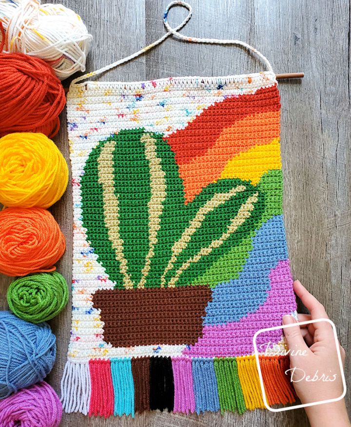 Crochet Rainbow Cactus Wall Hanging Pattern