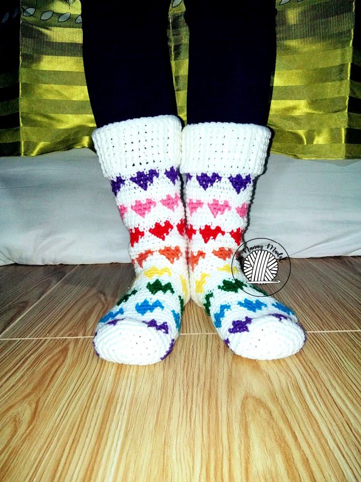 Gorgeous Crochet Rainbow Hearts Socks Pattern