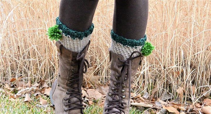 St. Patty's Crochet Boot Cuffs Pattern With Poms