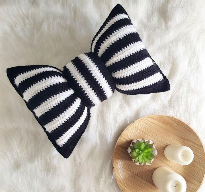 Crochet Striped Bow Pillow - Free Pattern