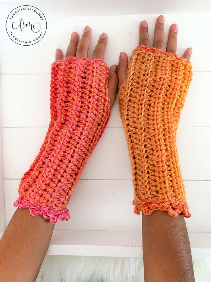 Easiest Tropical Sunset Fingerless Mitts to Crochet