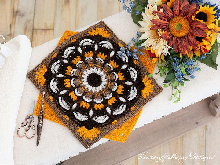 4 Color Crochet Autumn Radiance Sunflower Square Pattern