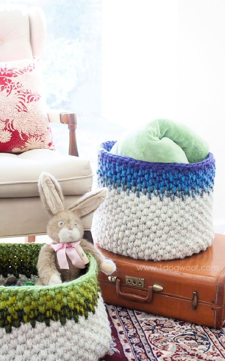 Beautiful Crochet Color Block Basket Pattern