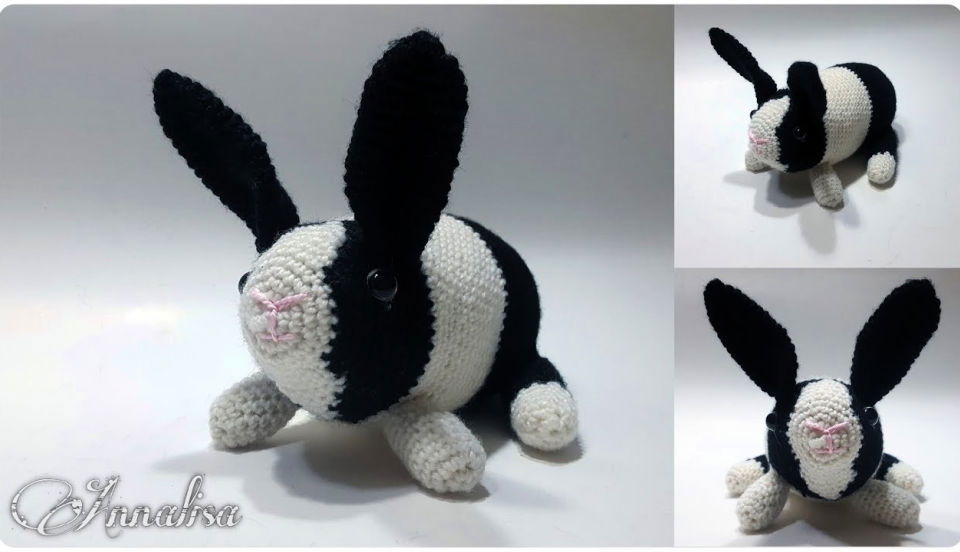 HANDMADE Crochet Bunny Rabbit w/ Button Eyes Stuffed Plush Animal 14 in