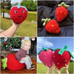 25 Easy and Free Crochet Strawberry Patterns - Crochet strawberry pattern for pillow, plushie and keychain