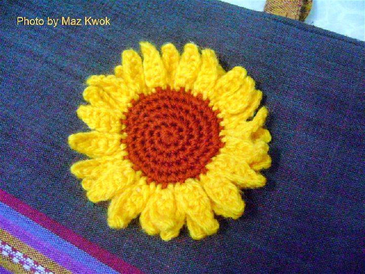 Crochet Sunflower Applique - Step by Step Instructions