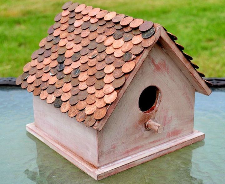 Pretty DIY Birdhouse with Penny Roof