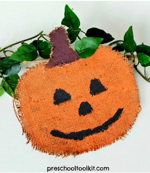 Cute Burlap Pumpkin Preschool Craft