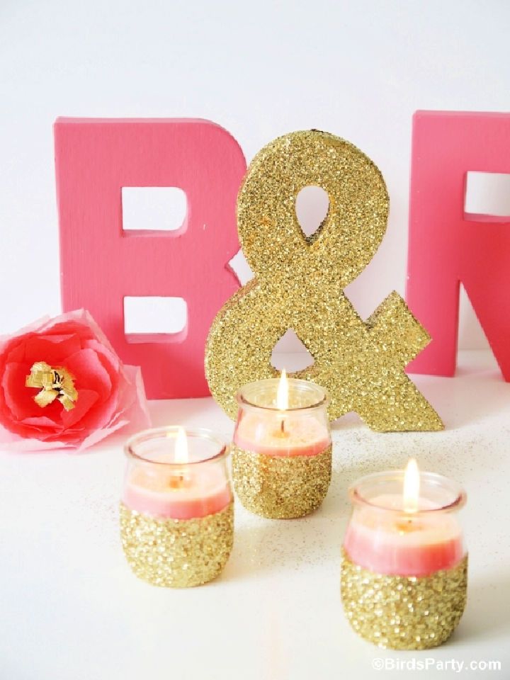 Pink Candles And Glitter Candle Holders