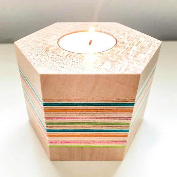 Wood Candle Holder Made From Skateboard Veneer