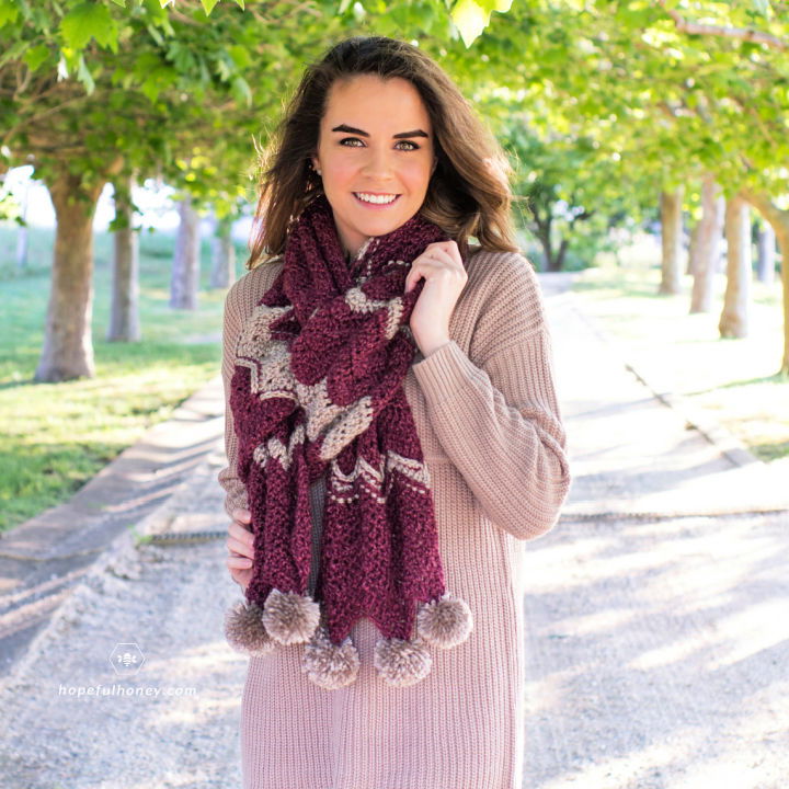 Elegant Chevron Crochet Frosted Berry Scarf Pattern