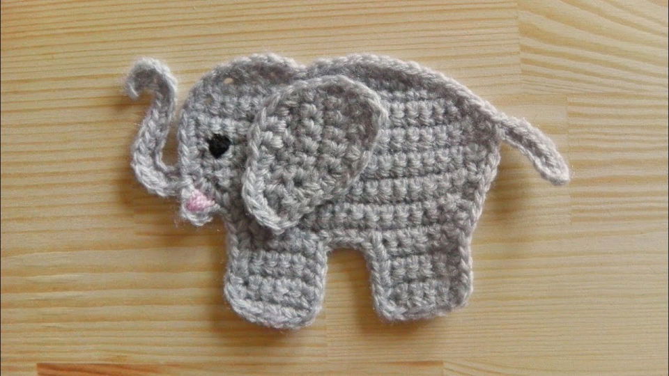 Baby Elephant Crochet Applique, Pre-made Animal Applique, Crochet