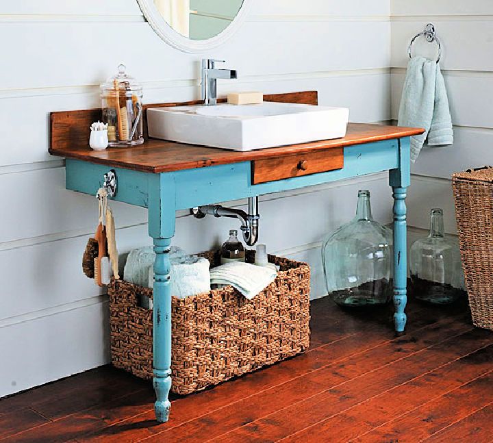 Bathroom Vanity From an Old Dining Table