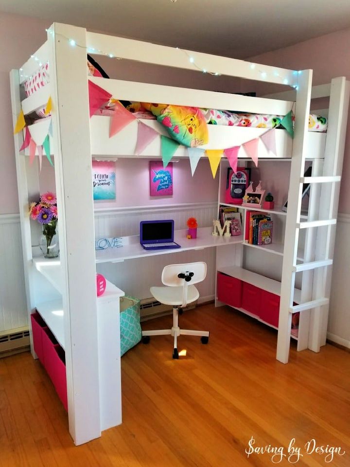 Build a Wooden Loft Bed with Desk and Storage