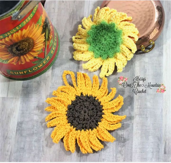 How to Crochet Sunflower Dishcloth Scrubber - Free Pattern