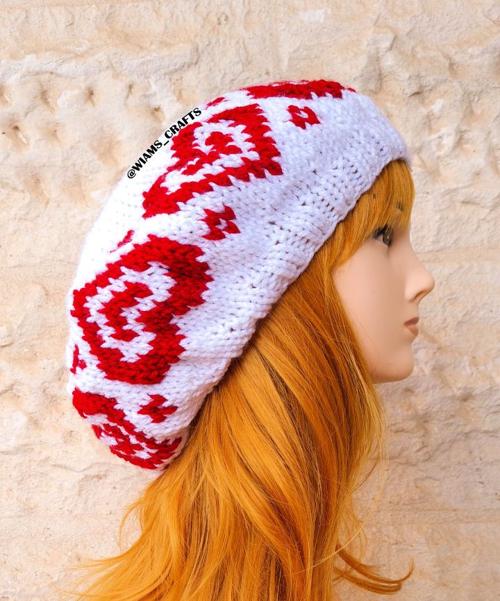 Knitted Heart of Hearts Valentines Beret Pattern