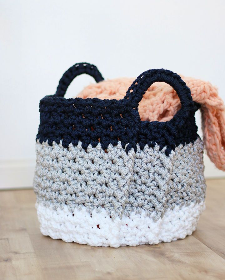Crochet Large Basket With Handles - Free Pattern