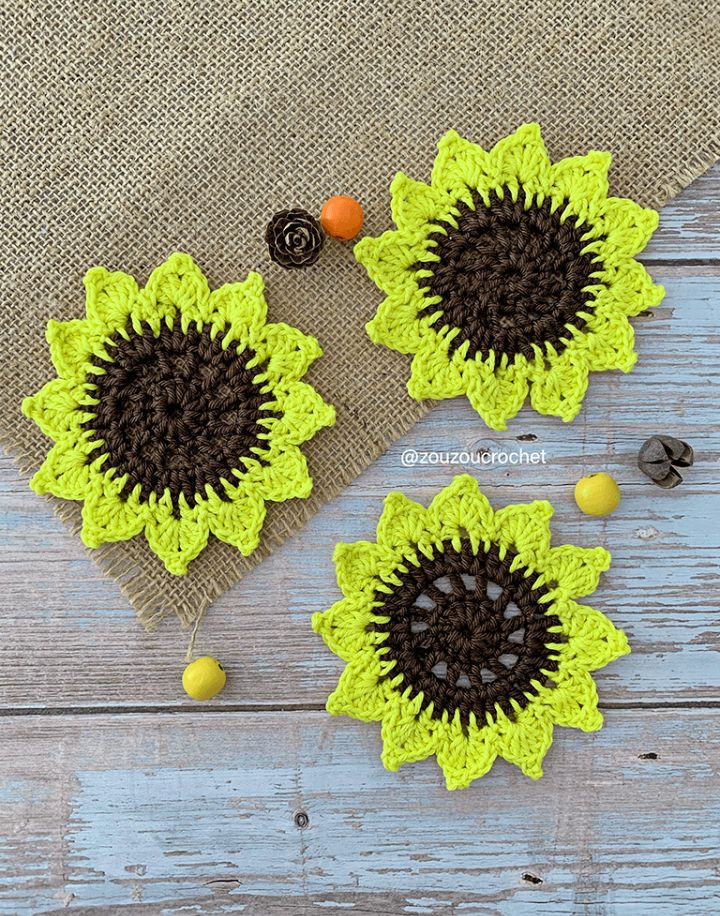 Lovely Crochet Sunflower Coaster Diagram Pattern
