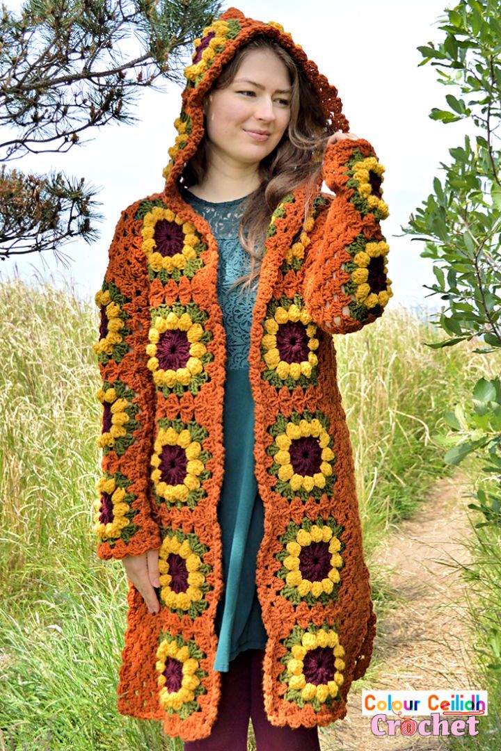 New Crochet Sunflower Granny Square Cardigan Pattern