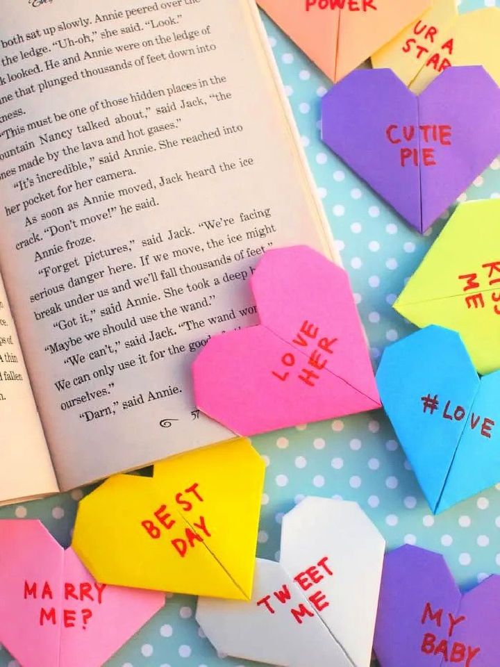 Homemade Origami Heart Bookmark