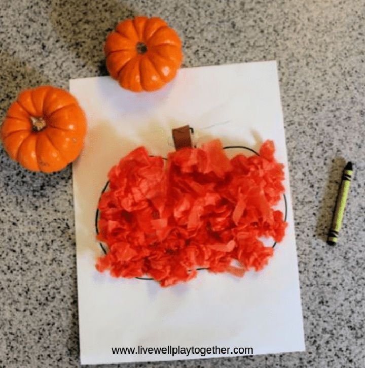 Tissue Paper Pumpkin Craft for 3 Year Olds
