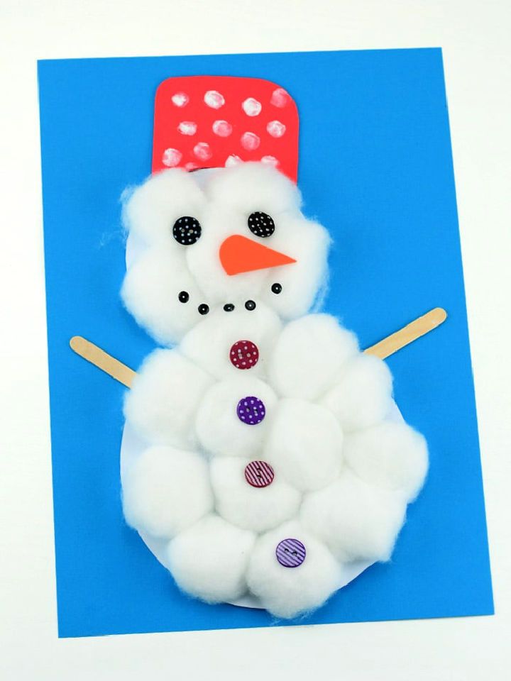 Cotton Ball Snowman Winter Craft for 2 Year Olds