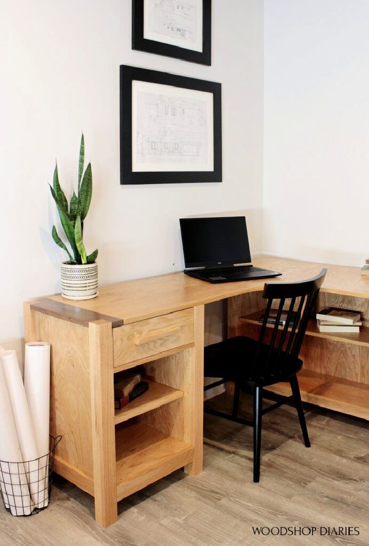 DIY L Shaped Corner Desk With Shelves