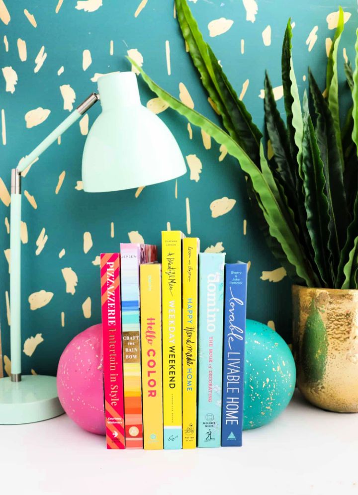 Splatter Painted Concrete Sphere Bookends