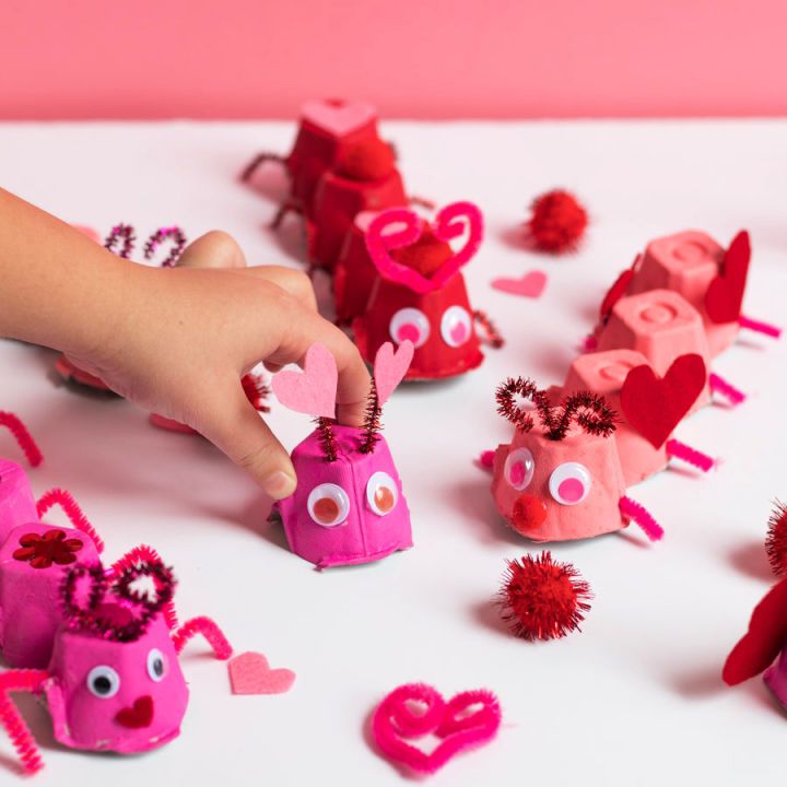 DIY Valentines Day Love Bugs Using Egg Cartons