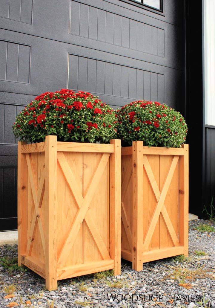 DIY Wooden Planters With X Side Trim