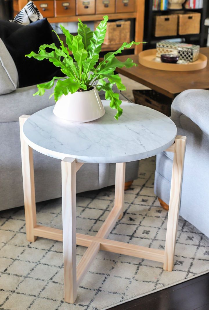 Handmade Round Faux Marble Side Table