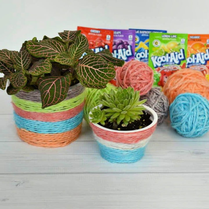 Hot Glue Gun Kool Aid Dyed Yarn Plant Pot Project