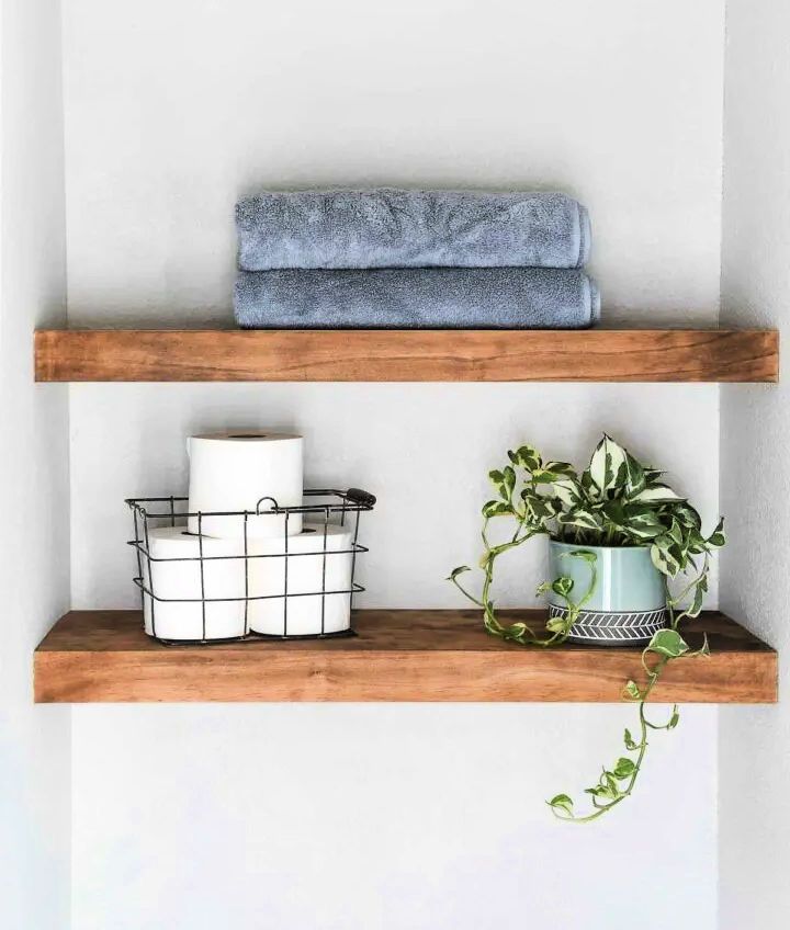Homemade Floating Shelves in a Nook